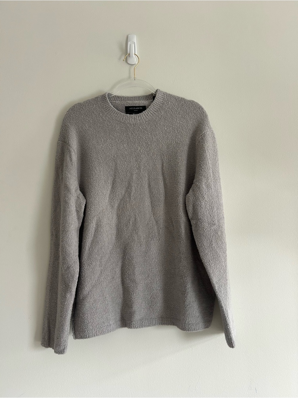 All Saints Light Gray Crewneck Textured Knit Sweater